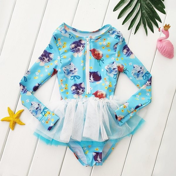 Παιδικό μαγιό με φερμουάρ και τούλι σε πολλά χρώματα