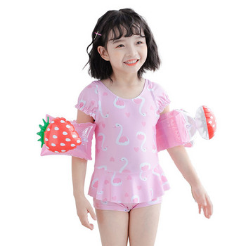 Ολόσωμο  παιδικό μαγιό με στρογγυλή λαιμόκοψη - ροζ χρώμα