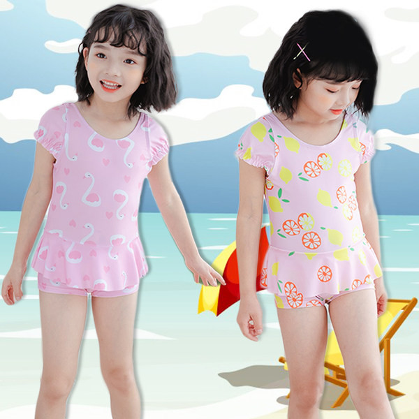 Egész gyerek fürdőruha kerek nyakkivágással - rózsaszín színű