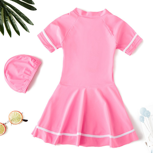 Gyermek fürdőruha új modellje, rózsaszín, rövid ujjú