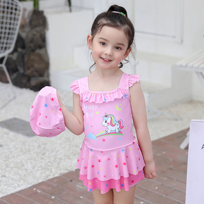 Rózsaszín rátéttel ellátott gyerek fürdőruha