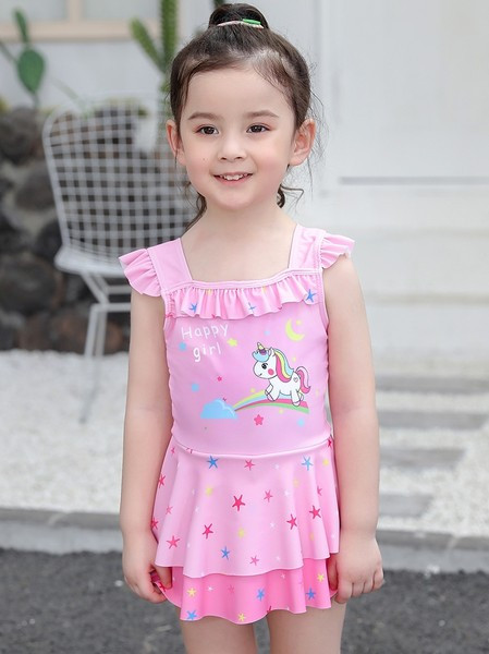 Rózsaszín rátéttel ellátott gyerek fürdőruha