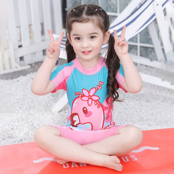 Ολόσωμο παιδικό μαγιό με πολύχρωμη απλικέ για κορίτσια