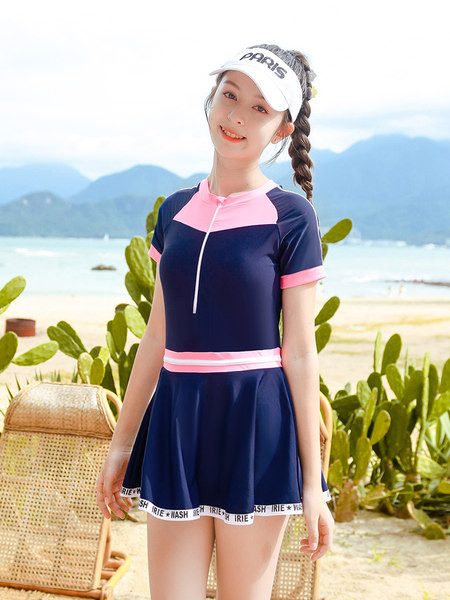 Ολόκληρο παιδικό μαγιό για κορίτσια - μαύρο και μπλε