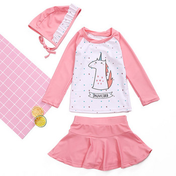 Детски бански костюм с апликация в розов цвят 