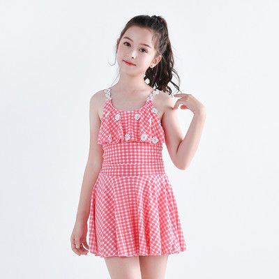 Gyermek kockás fürdőruha pántokkal gyerekeknek