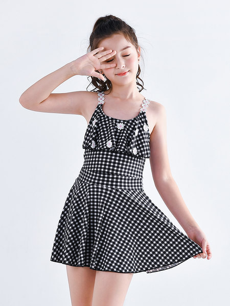 Gyermek kockás fürdőruha pántokkal gyerekeknek