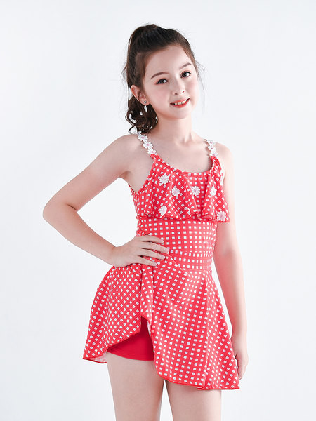 Gyermek kockás fürdőruha pántokkal gyerekeknek