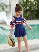 Egész gyermek fürdőruha lányoknak - kék és piros