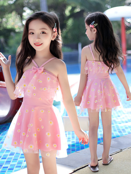 Μοντέρνο παιδικό μαγιό για κορίτσια σε ροζ χρώμα