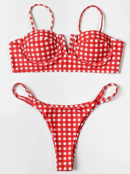 Női csíkos kétrészes fürdőruha vékony pántokkal