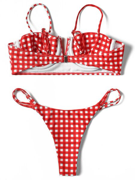 Női csíkos kétrészes fürdőruha vékony pántokkal