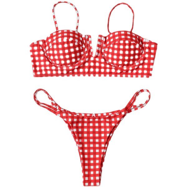Női csíkos kétrészes fürdőruha vékony pántokkal