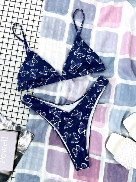 Női fürdőruha kék színben, vékony pánttal