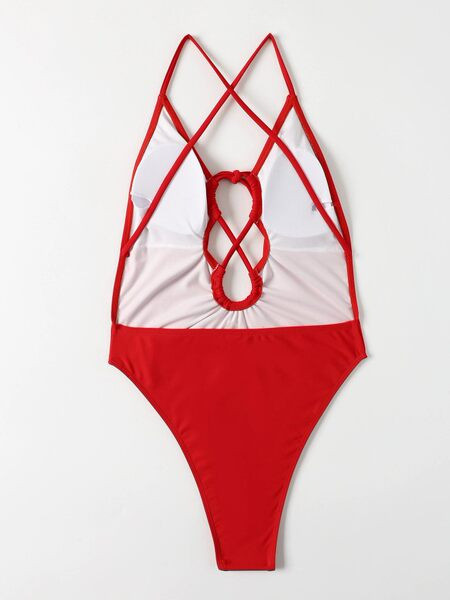 Egész női fürdőruha piros színű nyakkendővel