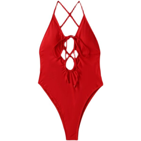 Egész női fürdőruha piros színű nyakkendővel