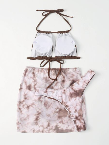 Női fürdőruha barna színben, pareóval