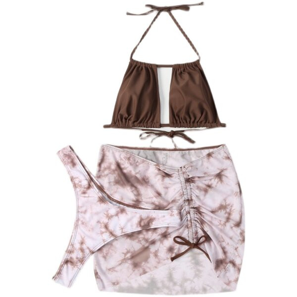 Női fürdőruha barna színben, pareóval