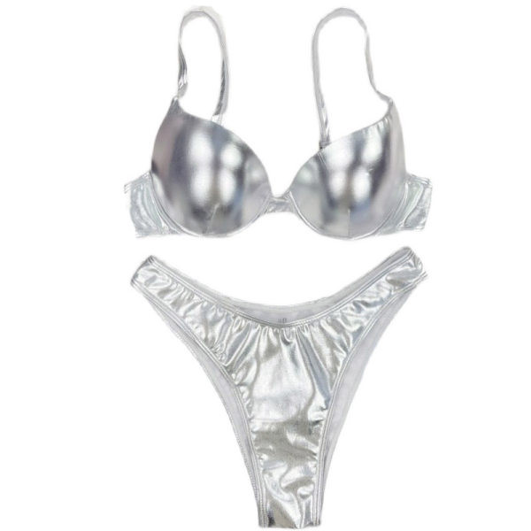 Kétrészes női fürdőruha ezüst színben
