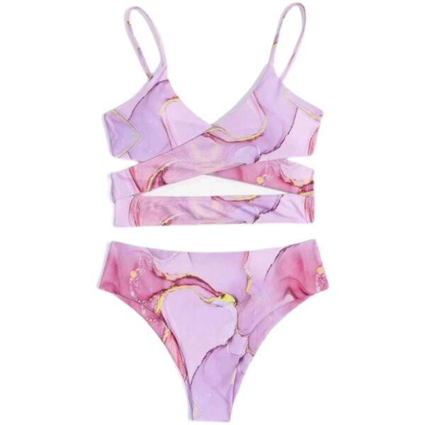 Új, kétrészes fürdőruha magas derékkal és vékony pántokkal nőknek