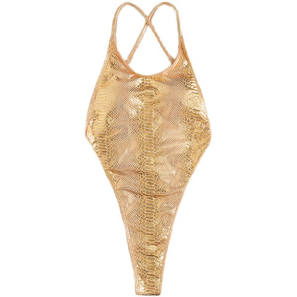 Divatos fürdőruha arany színben, fényes hatással