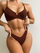 Női kordbársony fürdőruha két részes barna színben