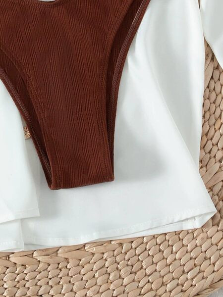 Női kordbársony fürdőruha két részes barna színben