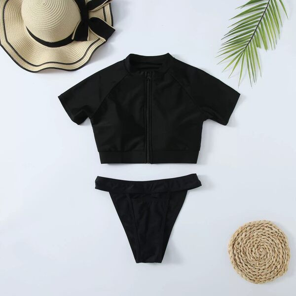 Modern kétrészes fürdőruha - fekete színű