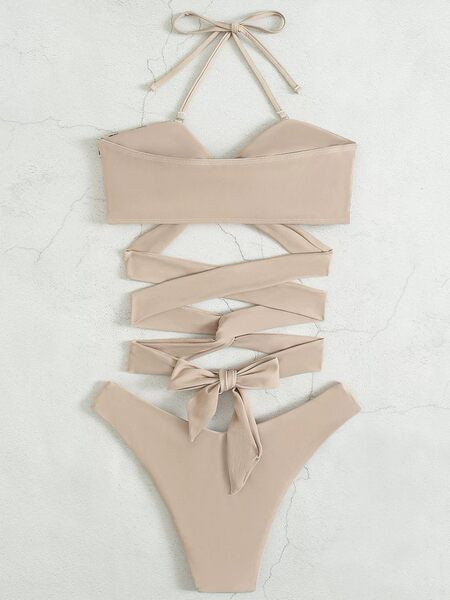 Bézs színű, kétrészes női fürdőruha
