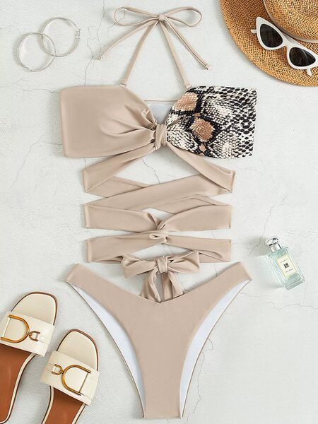 Bézs színű, kétrészes női fürdőruha