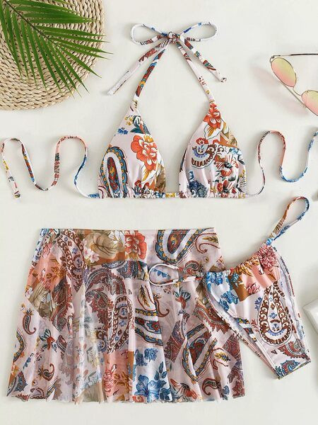 Virágmintás női fürdőruha - három részből áll