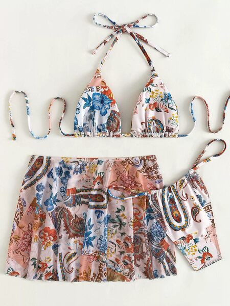 Virágmintás női fürdőruha - három részből áll
