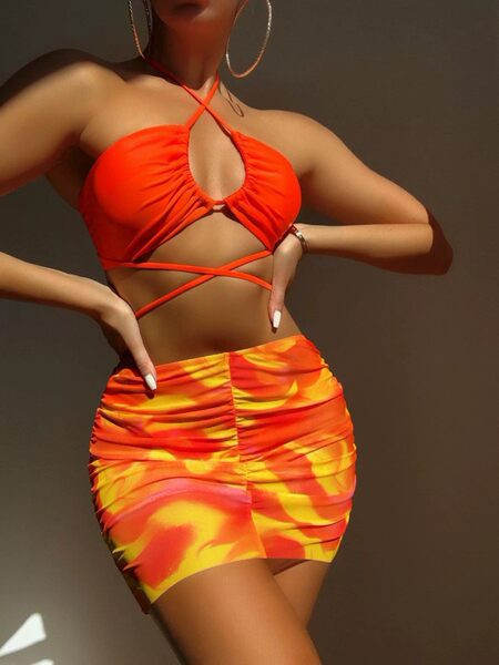 Új, háromrészes női fürdőruha nyakkendővel