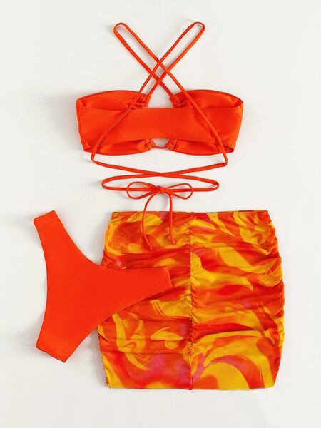 Új, háromrészes női fürdőruha nyakkendővel