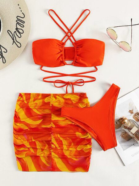 Új, háromrészes női fürdőruha nyakkendővel