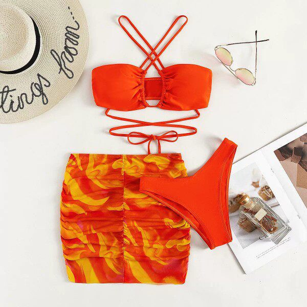 Új, háromrészes női fürdőruha nyakkendővel