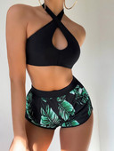 Kétrészes női fürdőruha színes rátéttel