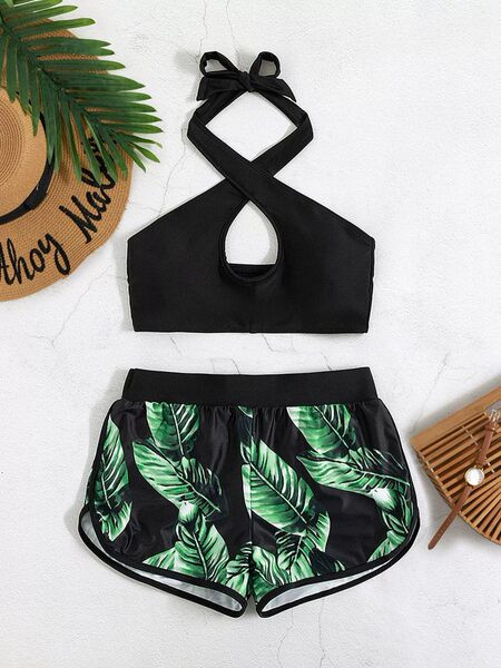 Kétrészes női fürdőruha színes rátéttel