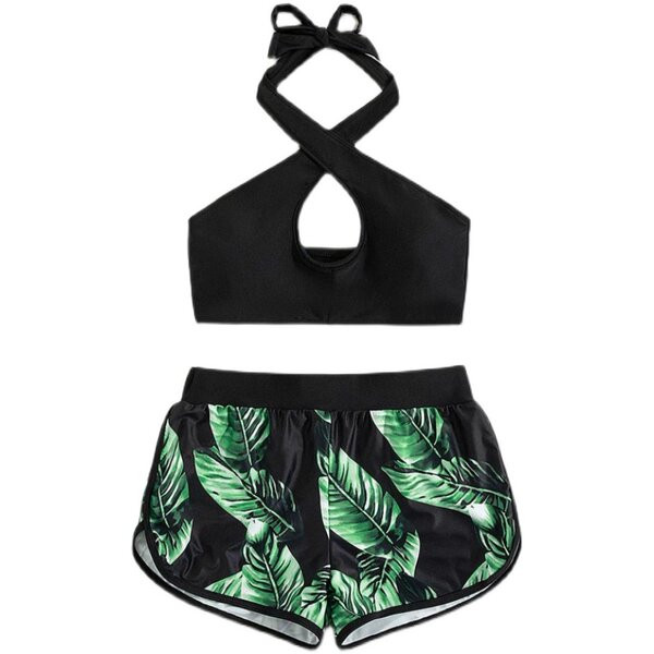 Kétrészes női fürdőruha színes rátéttel