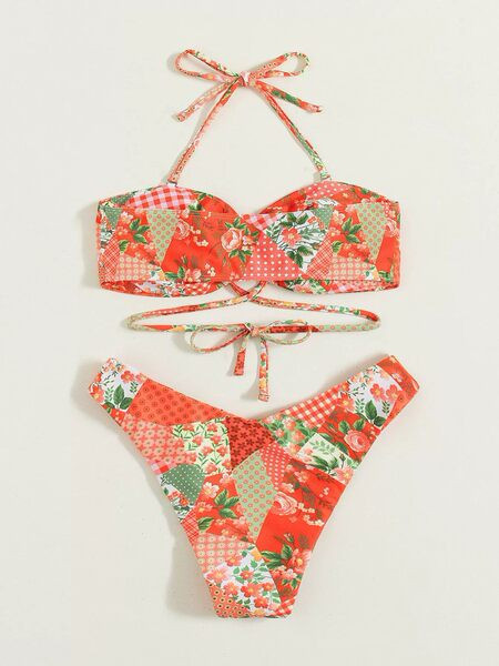 Virágmintás női fürdőruha - két részből áll