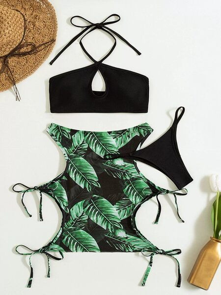 Női fürdőruha fekete színben, nyakkendővel