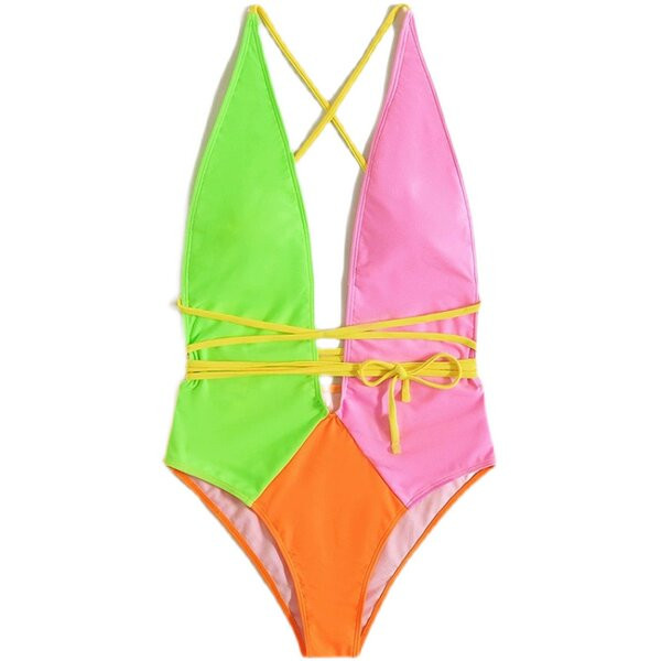 Színes női fürdőruha nyakkendővel