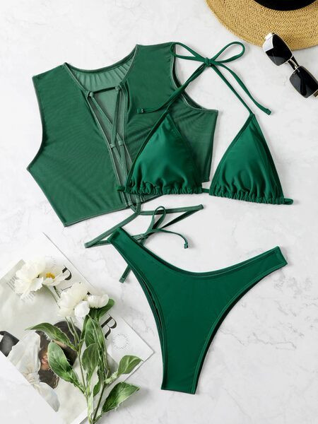 Női fürdőruha három részből, nyakkendőkkel új modell