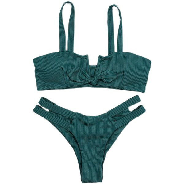 Női kordbársony fürdőruha két részből, szalaggal és kivágásokkal