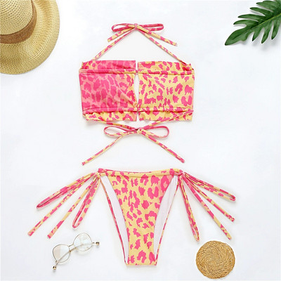Γυναικείο μαγιό σε δύο μέρη σε ιριδίζον χρώμα και animal print