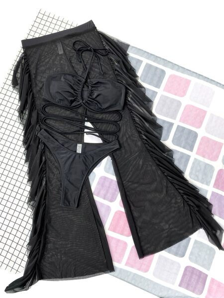 Sima modell női fürdőruha három részből, megkötővel