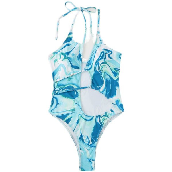 Дамски бански костюм с тънки презрамки в син цвят 