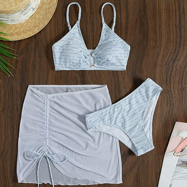 Új háromrészes fürdőruha megkötős fém gyűrűvel