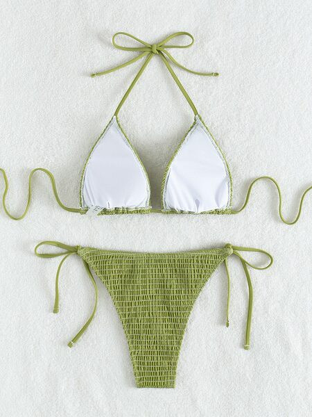 Zöld színű kordbársony fürdőruha két részből