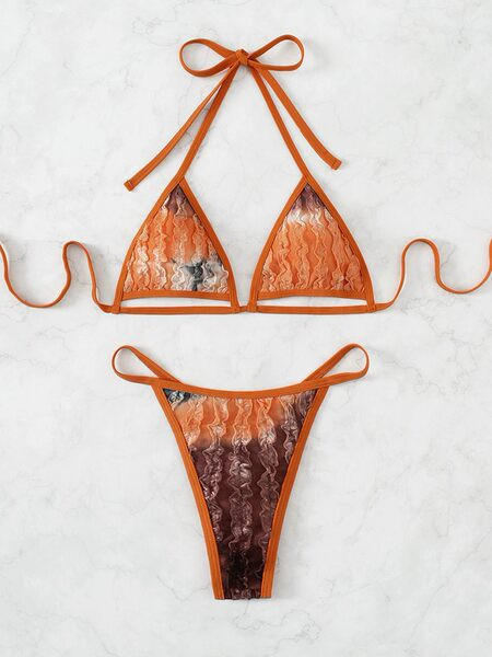 Női fürdőruha két részből, mintával és nyakkendővel